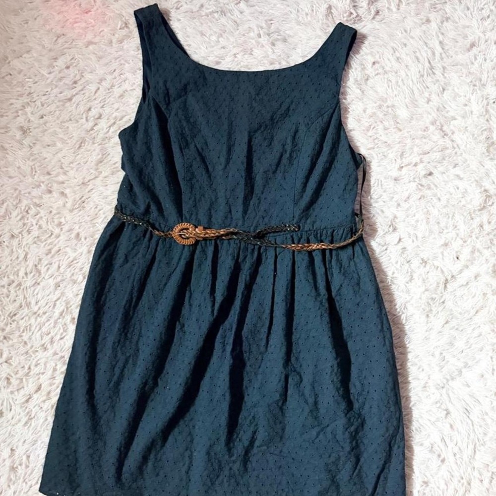 Swiss Dot Belted Eyelet Earthy Open Back Boho Dress Womens 22 Fairy Coquette